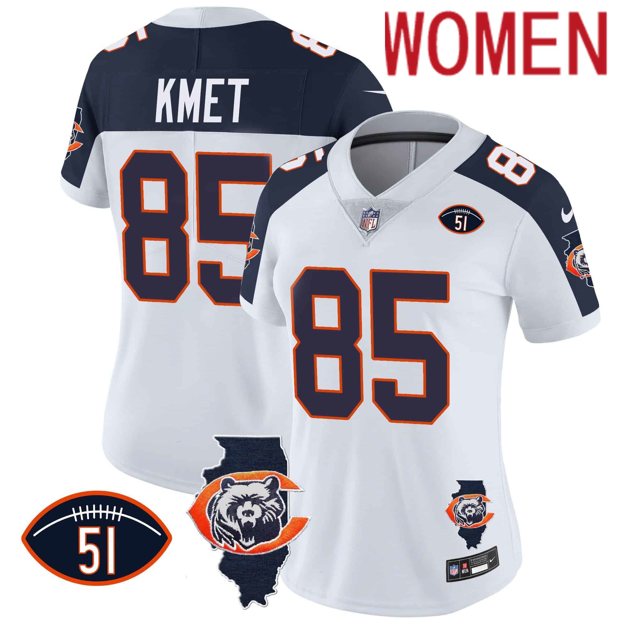 Women Chicago Bears #85 Kmet White 2024 Nike Throwback Illinois Patch Vapor NFL Jersey style 2->customized nfl jersey->Custom Jersey